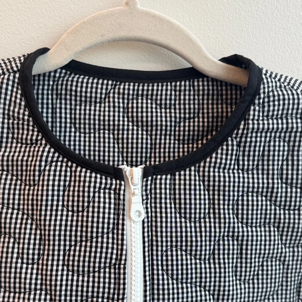 Quilted Gingham Black White Zip-Front Jacket Size L Abstract - Picture 2 of 7